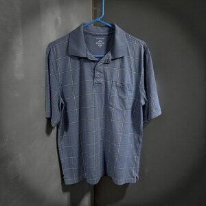 George‎ Mens Blue Windowpane Polo Shirt Size M Cotton & Polyester Blend